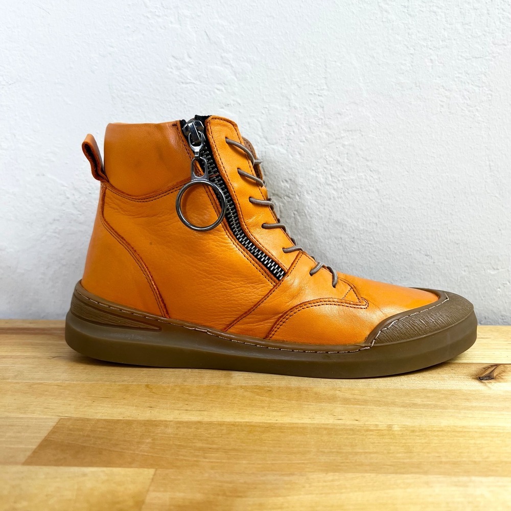 Sheridan Mia Boots Orange Leather High Top Lace Up‎ Zip Alba Size US 7.5 EU 38
